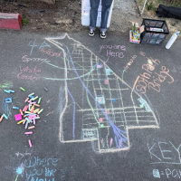 Sidewalk chalk drawing of a map